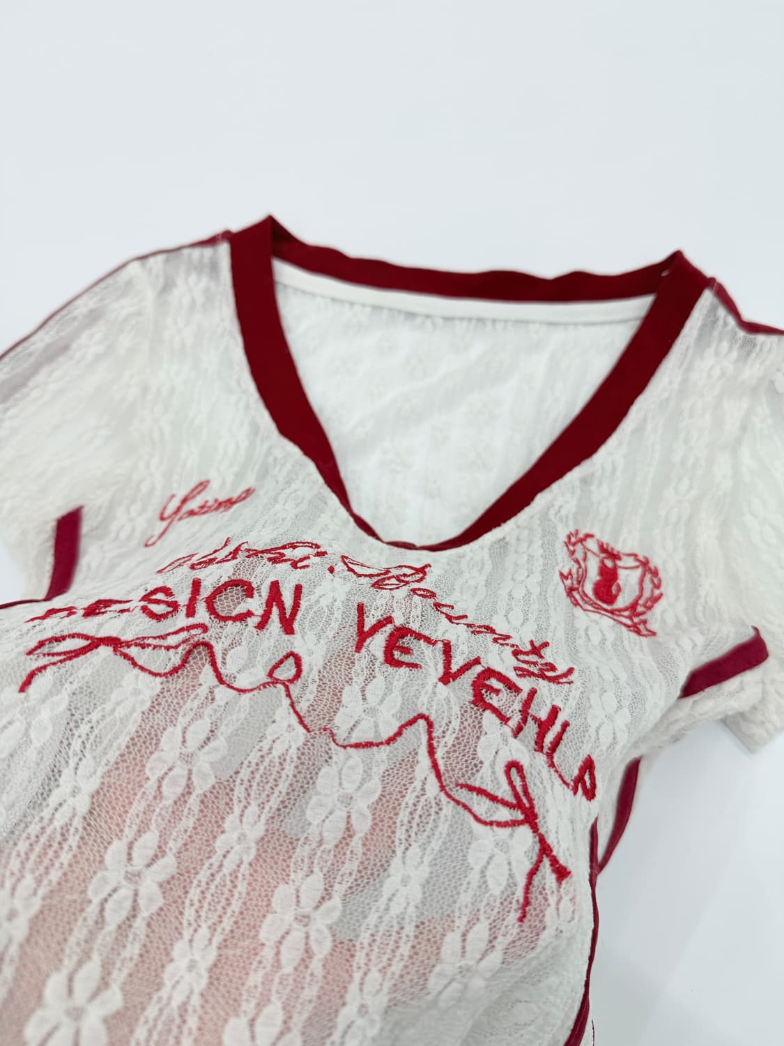 빈티지 레이스 시스루 레이어드 반팔티 상품이미지4