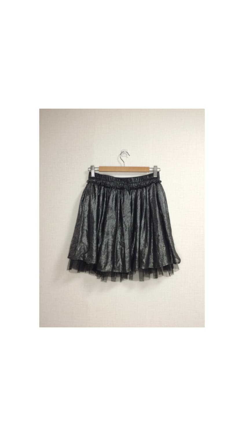 빈티지 블랙 글로시 레이스 밴딩 스커트 상품이미지4