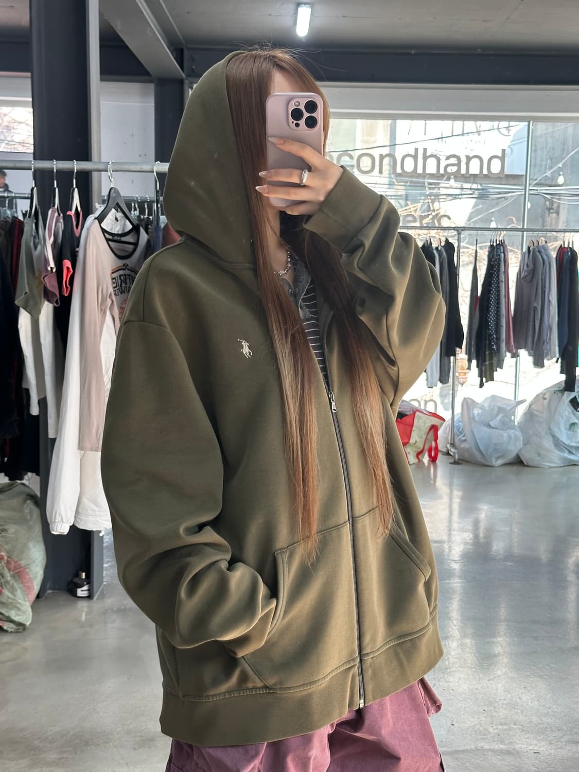 폴로랄프로렌 포니 후드집업 카키 상품이미지1