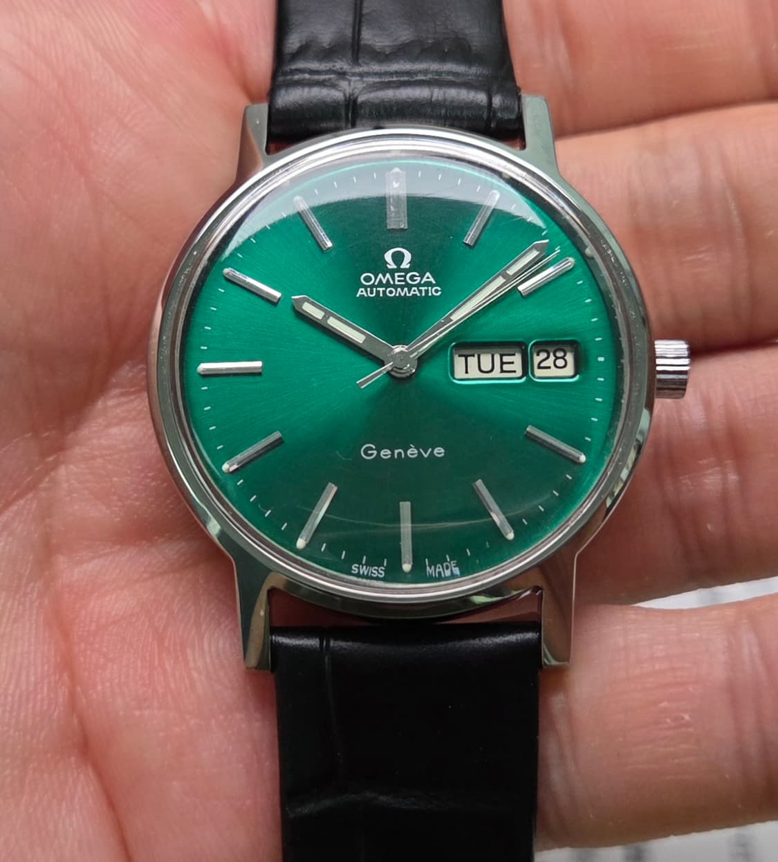 빈티지 오메가 제네브 그린썬레이 데이데이트 오토매틱 드레스워치
 상품이미지8