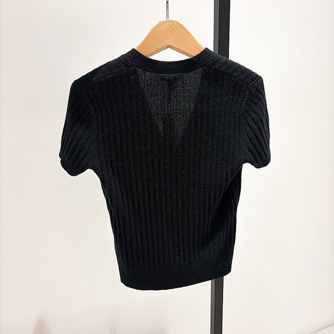 (정품/새상품) 제임스펄스 여성 블랙 캐시미어 립 숏슬리브 가디건 상품이미지3