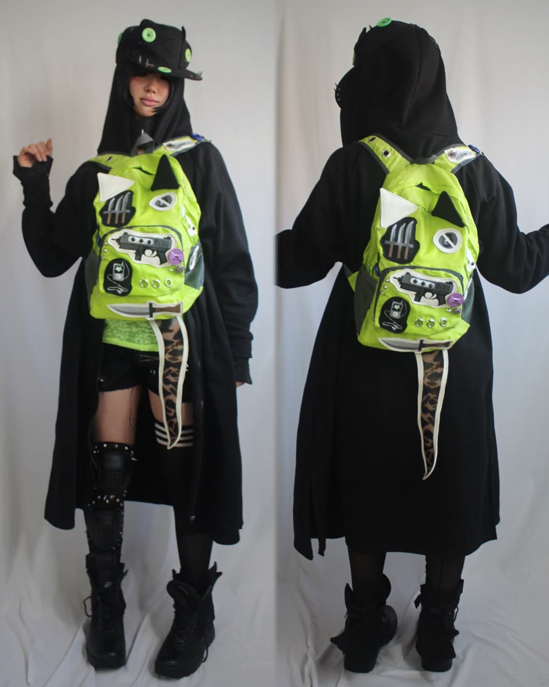 Neon GREEN Cat-Ear 2D drawn backpack 상품이미지9