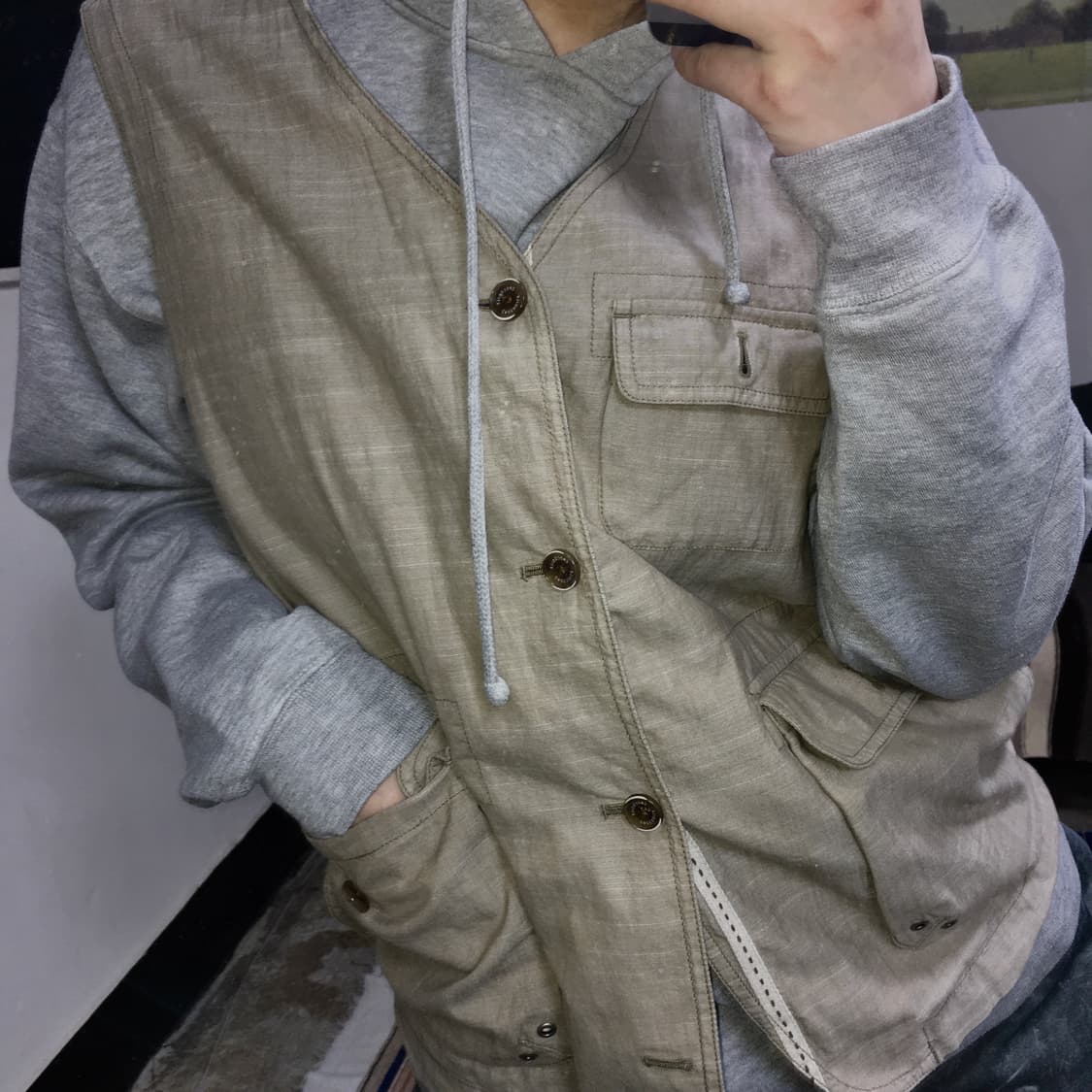 투티/0279 crocodile 베이지 면 베스트 아메카지 일본 빈티지 상품이미지2