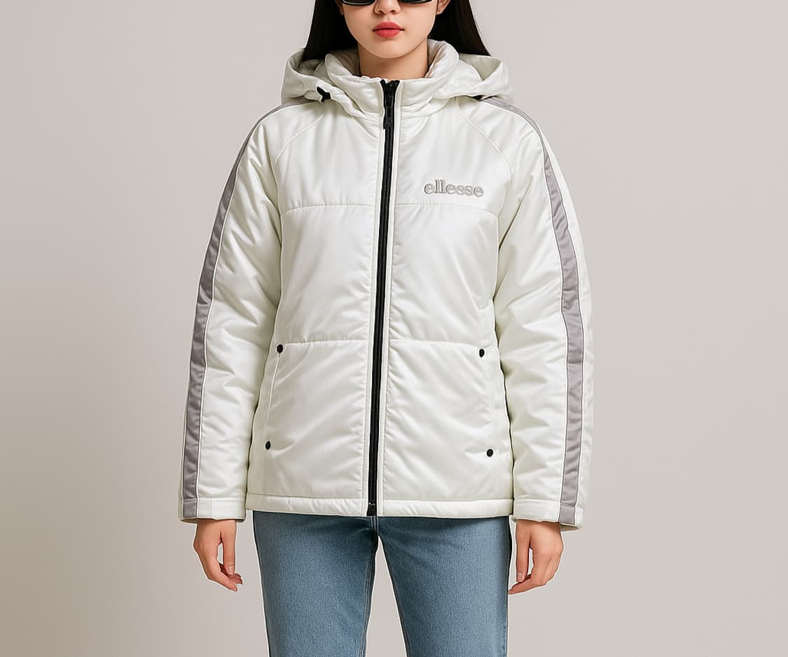 엘레쎄. 화이트 광택 후드 패딩 점퍼_95 상품이미지1