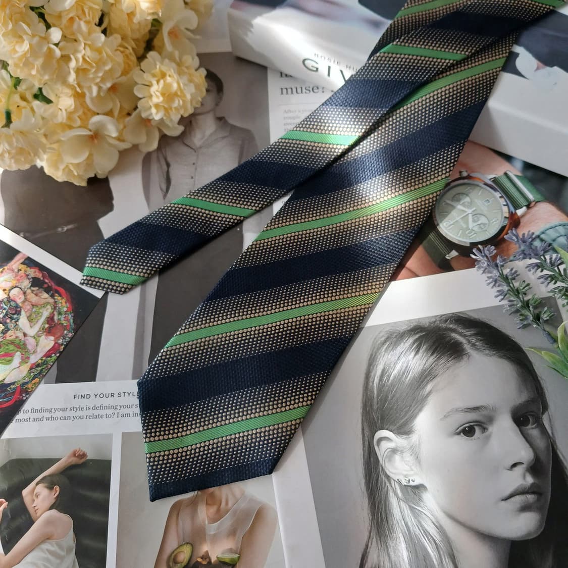 지방시 실크 네이비 스트라이프 넥타이 9.4cm A+등급 A19069
 상품이미지3