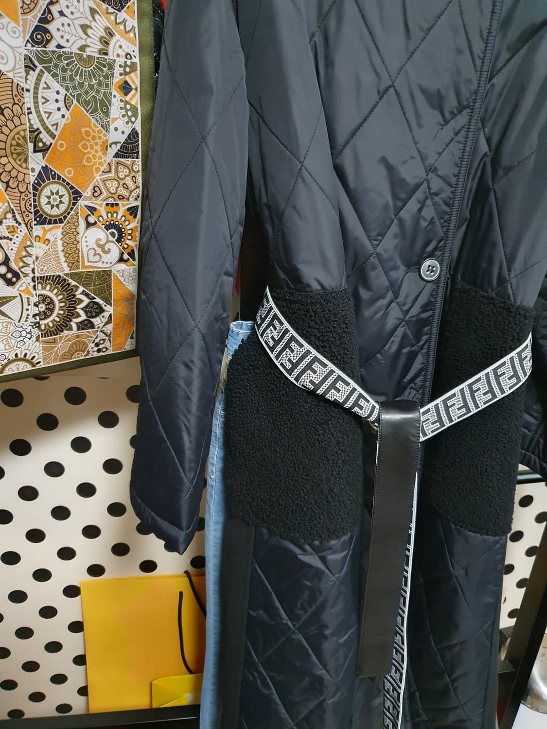 리얼 무스탕 카라 주머니 패딩 롱코트 M 상품이미지2