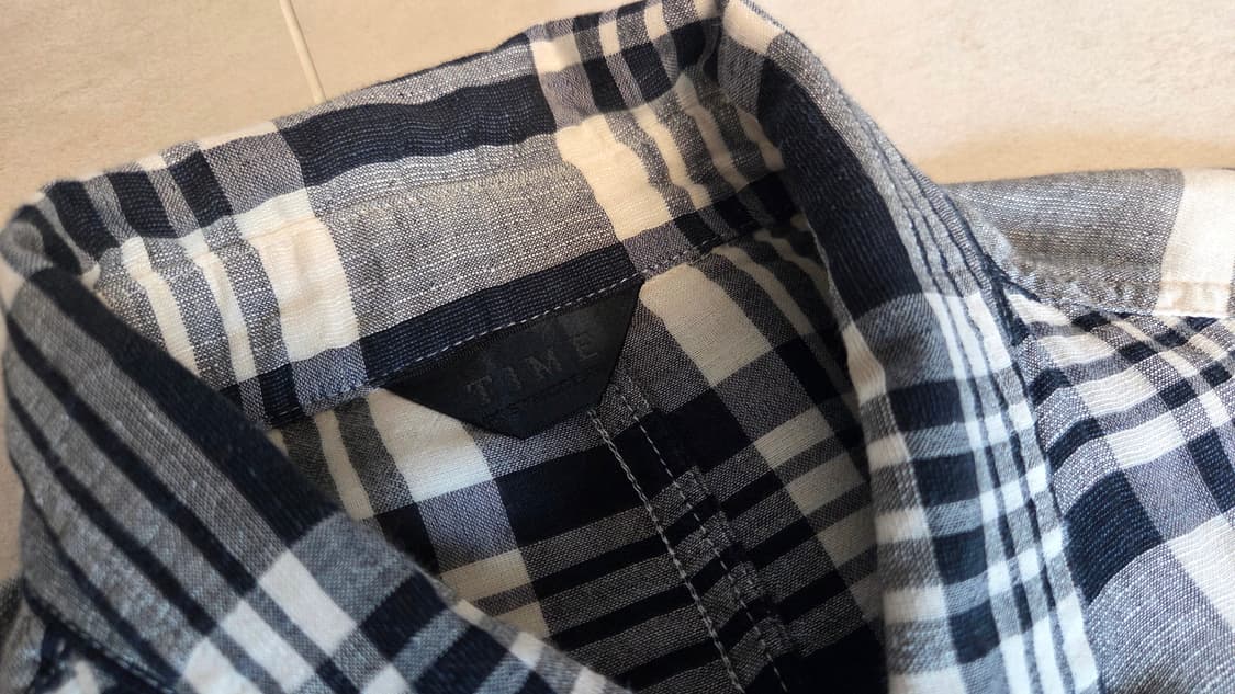 타임 옴므 블랙  체크 린넨 셔츠  상품이미지4