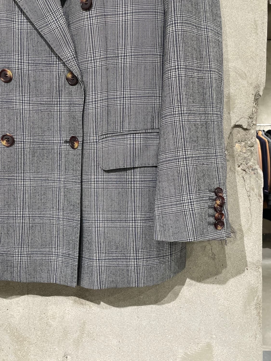 구찌 그레이 티켓 포켓 2B 더블 라나울 체크 블레이저 상품이미지5