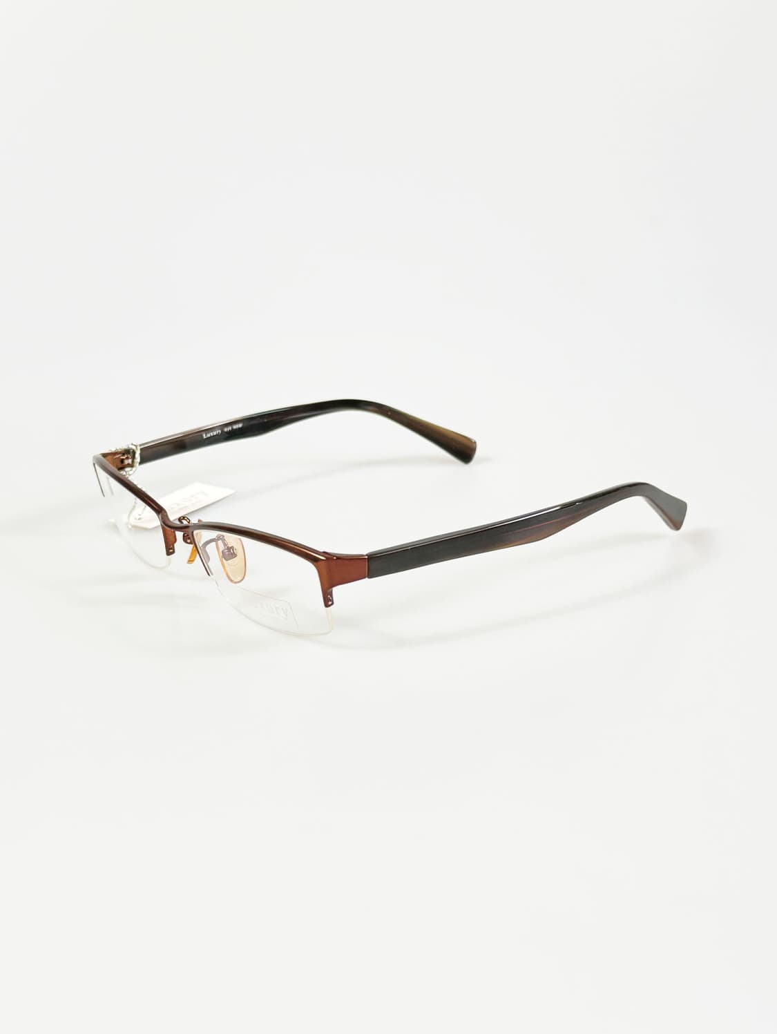 LUXURY EYEWEAR 브라운 반무테 스퀘어 메탈 빈티지 안경 상품이미지3