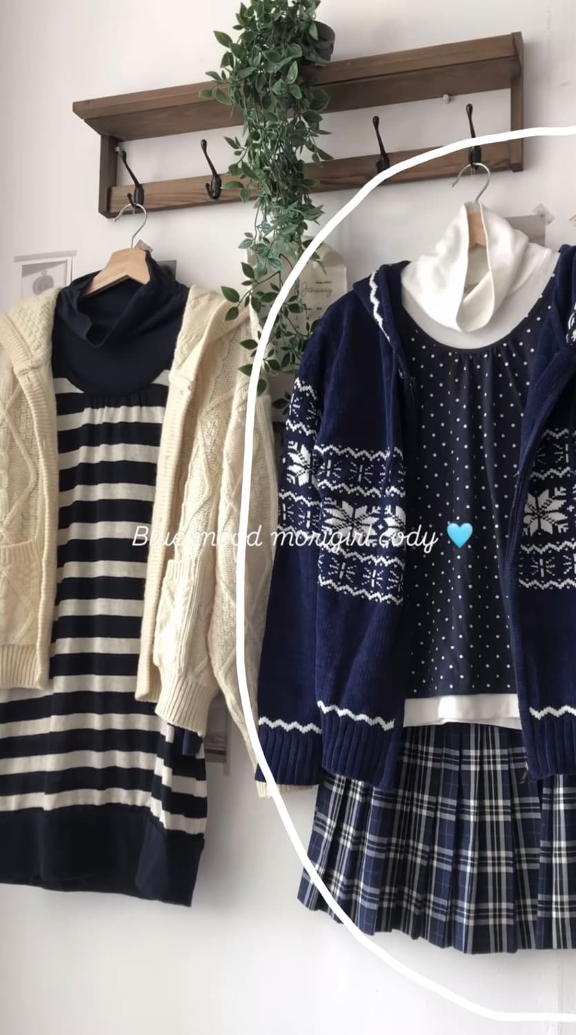 빈티지 겨울 모리걸 도트 코디 세트 상품이미지1