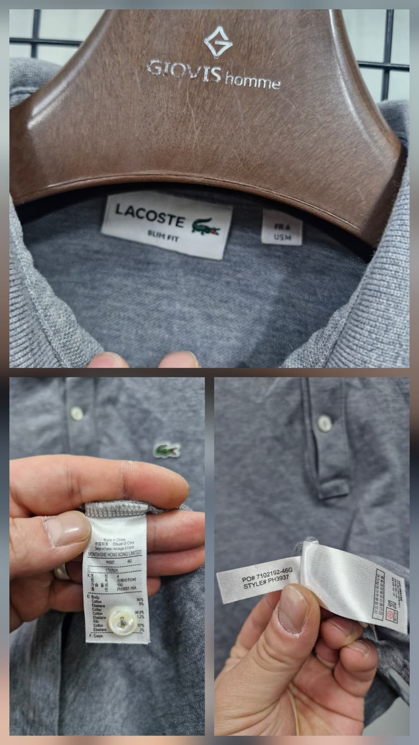 95M 라코스테 카라 긴팔티 회색. 상품이미지9