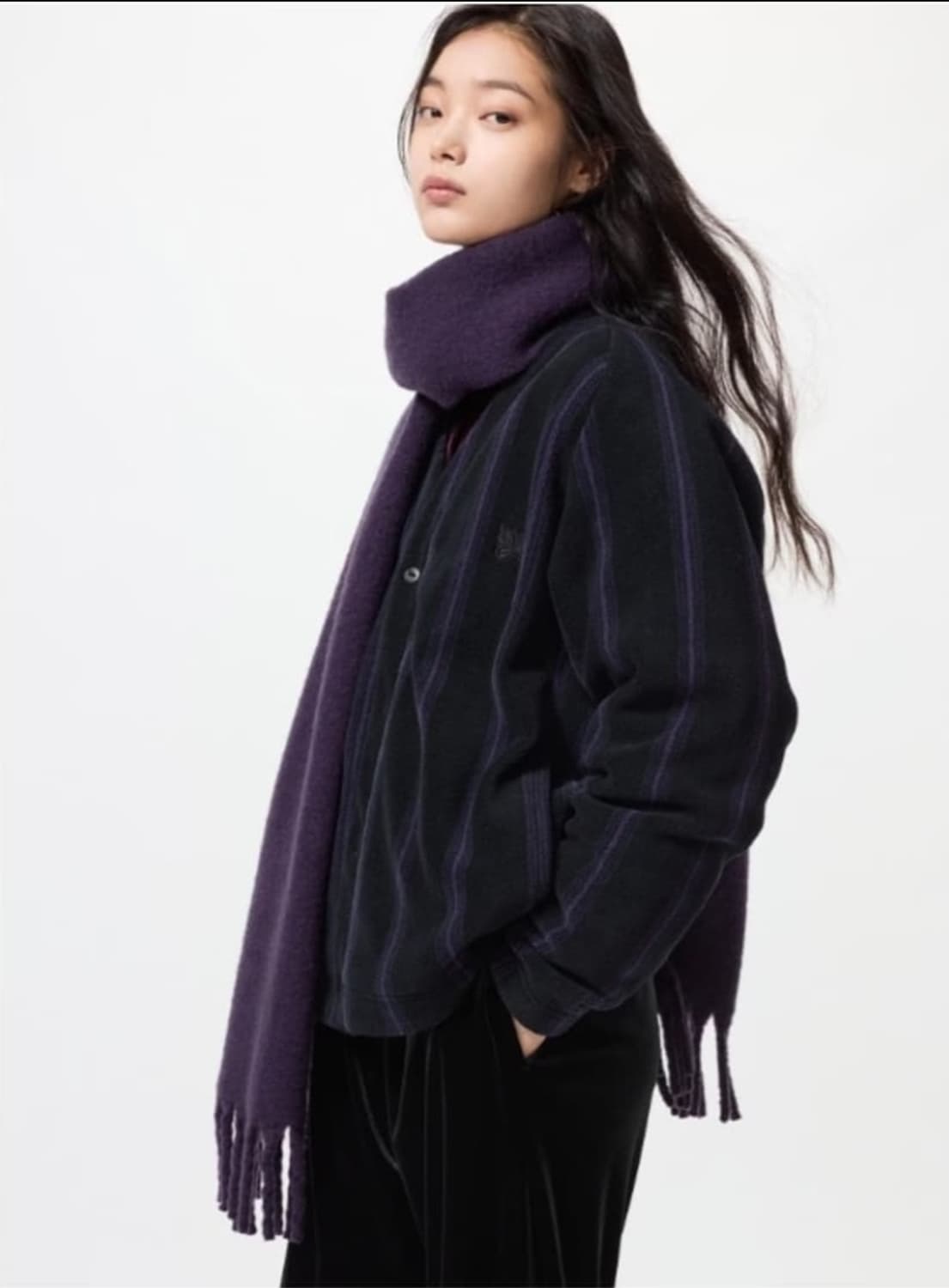 유니클로 x 니들스 플리스 오버사이즈 가디건 블랙 M사이즈 상품이미지1