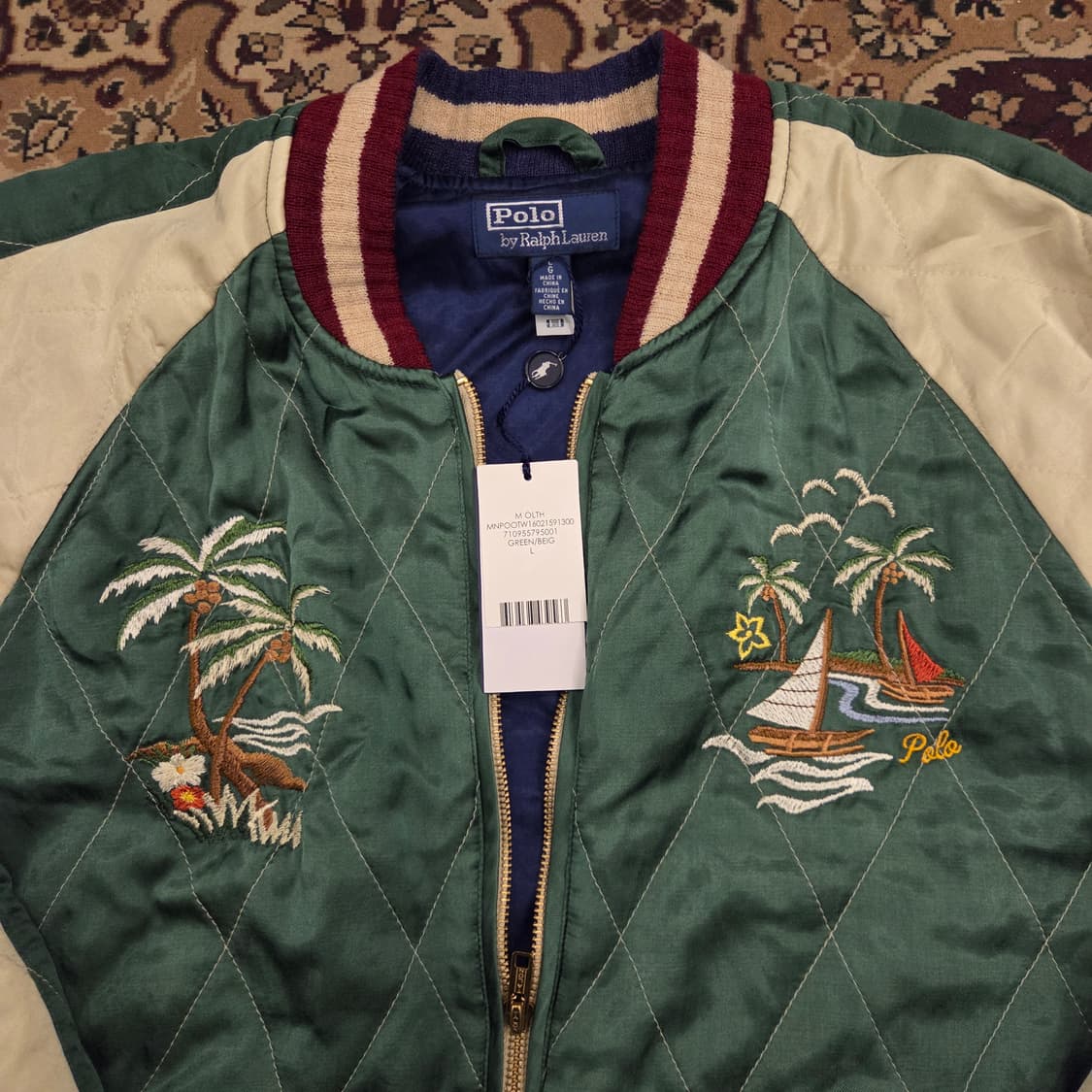 폴로 임브로이더 새틴 자켓 스카잔 L 택 달린 새상품 상품이미지3