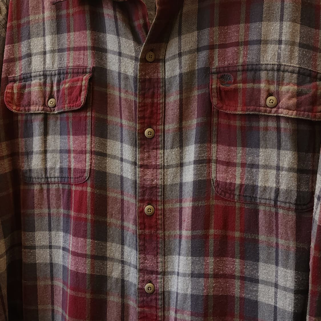 90s 팀버랜드 체크셔츠 플란넬 셔츠 헤비코튼 워크셔츠 버건디 2xl 상품이미지6