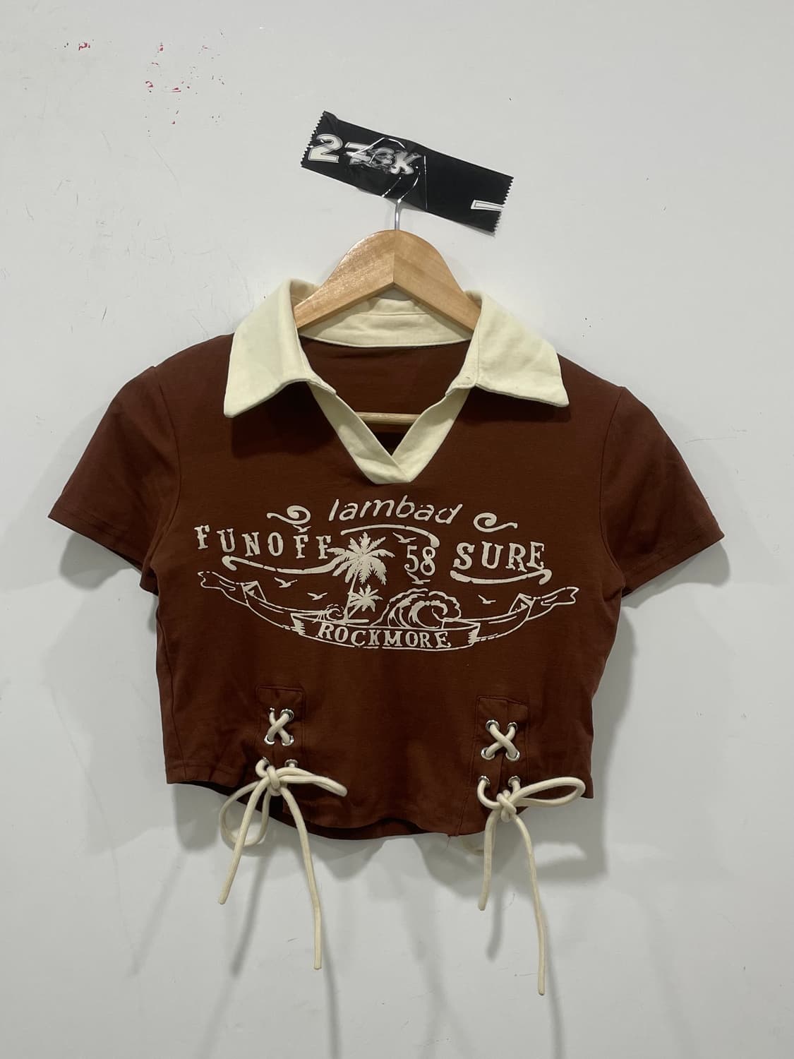 Vtg Y2K 오픈카라 아일렛 크롭 반팔 티셔츠 상품이미지2