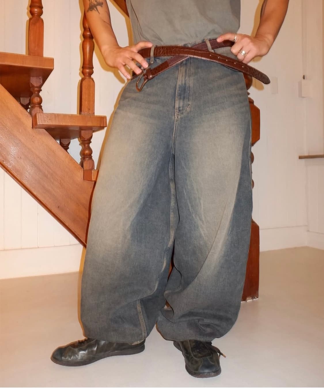 -antique washed baggy jean (rust) 상품이미지4