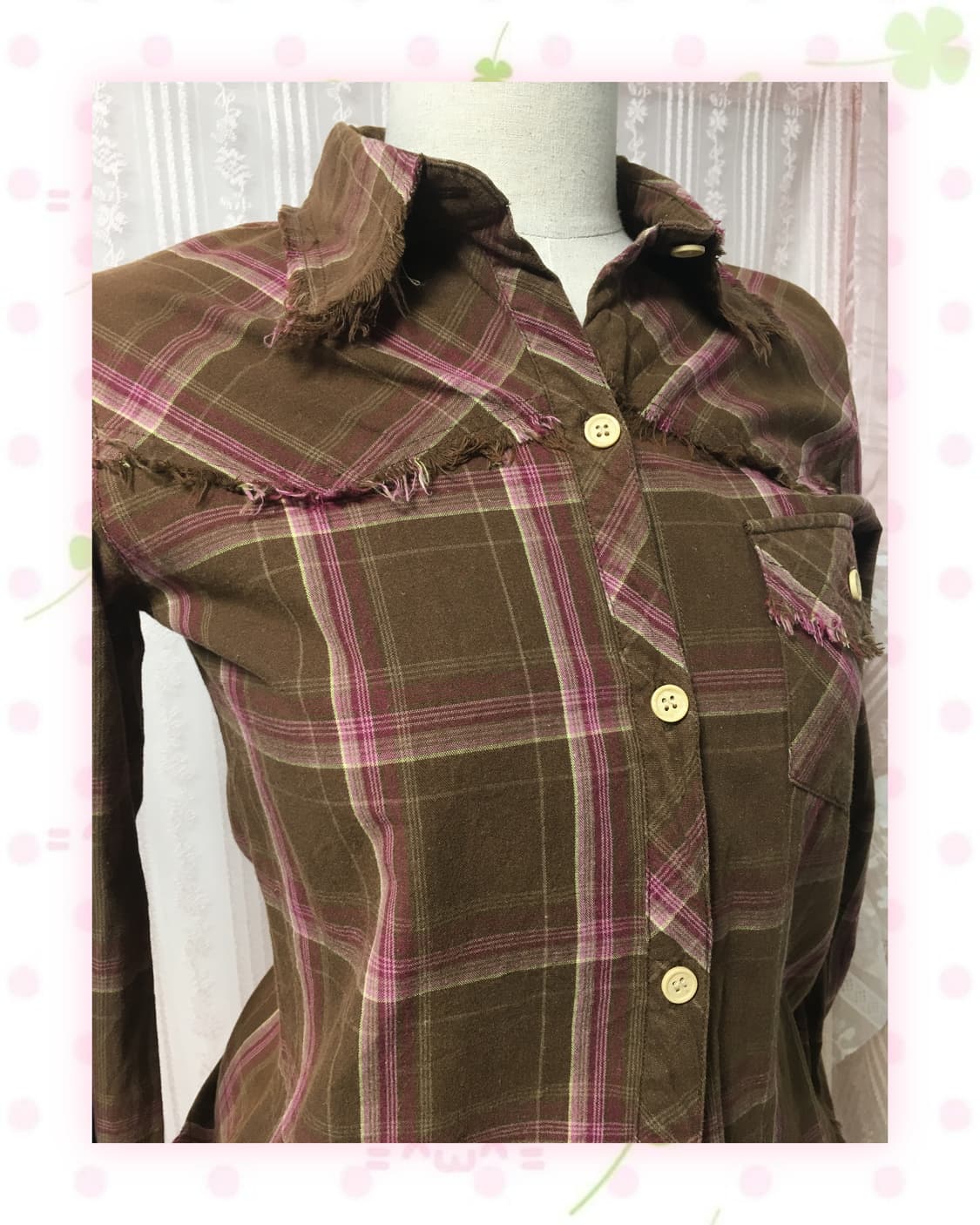 스카이봄버 딸기초코 그런지 체크 셔츠 상품이미지1