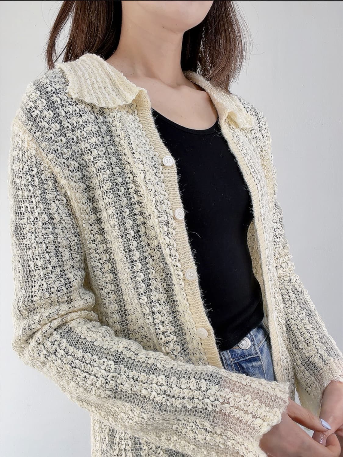 Lepvonj 레프본 짜임니트 셔츠 여름가디건 크림 상품이미지3