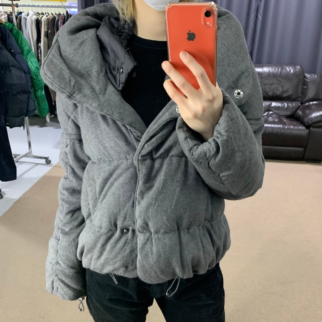 띠어리 하이넥 셔링 숏패딩 점퍼 그레이 여성 38 빈티지 00s 상품이미지5