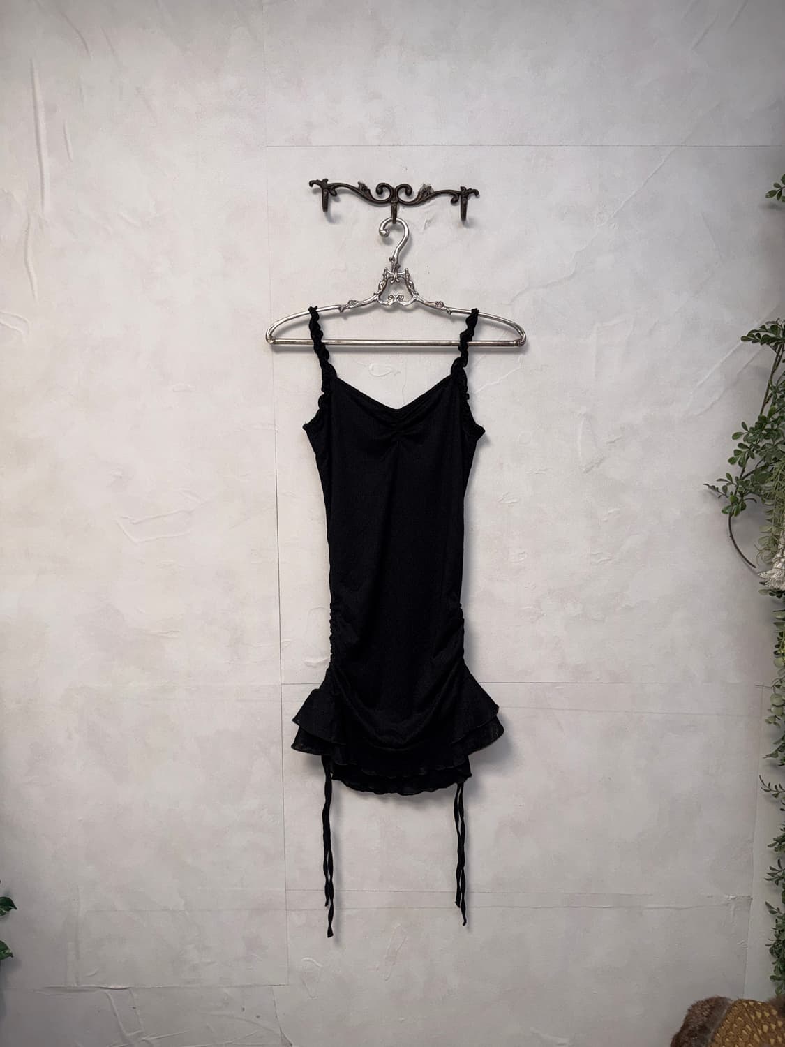 Black floral lace side shirring mini ops 상품이미지4