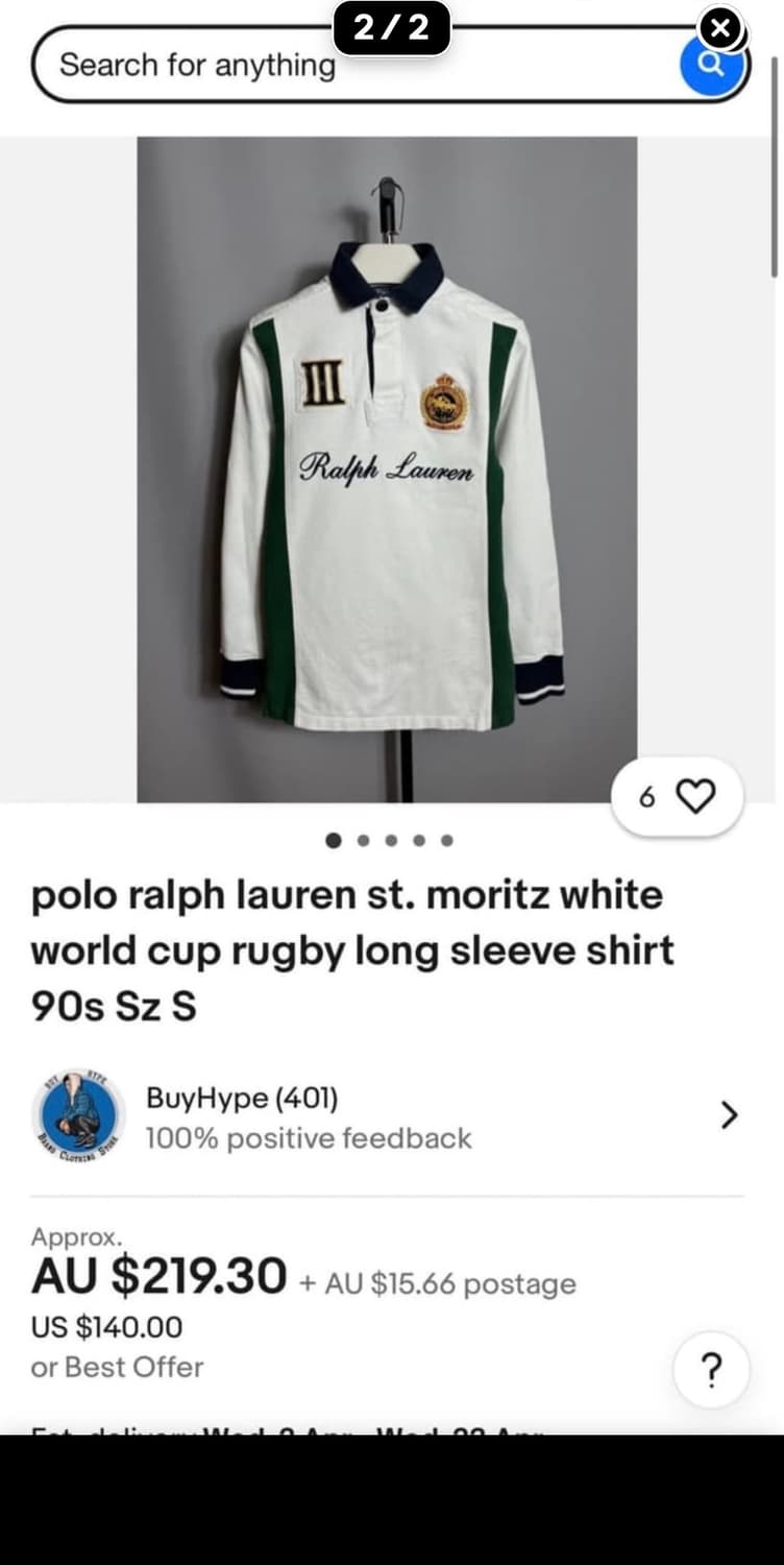 폴로 랄프로렌 90s 세인트 모리츠 월드컵 럭비 셔츠 상품이미지2