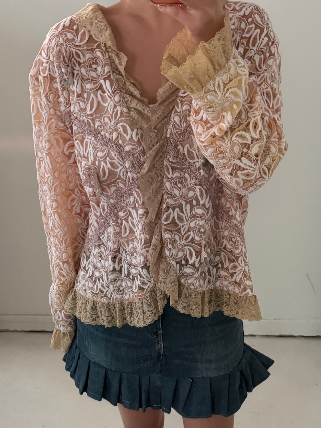 일본빈티지 페어리 플라워 레이스 가디건 상품이미지4