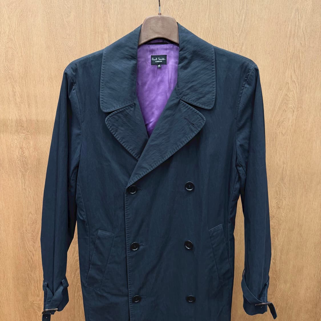 폴스미스 런던 더블 브레스트 트렌치 코트 퍼플 안감 디테일 다크 네이비 상품이미지4