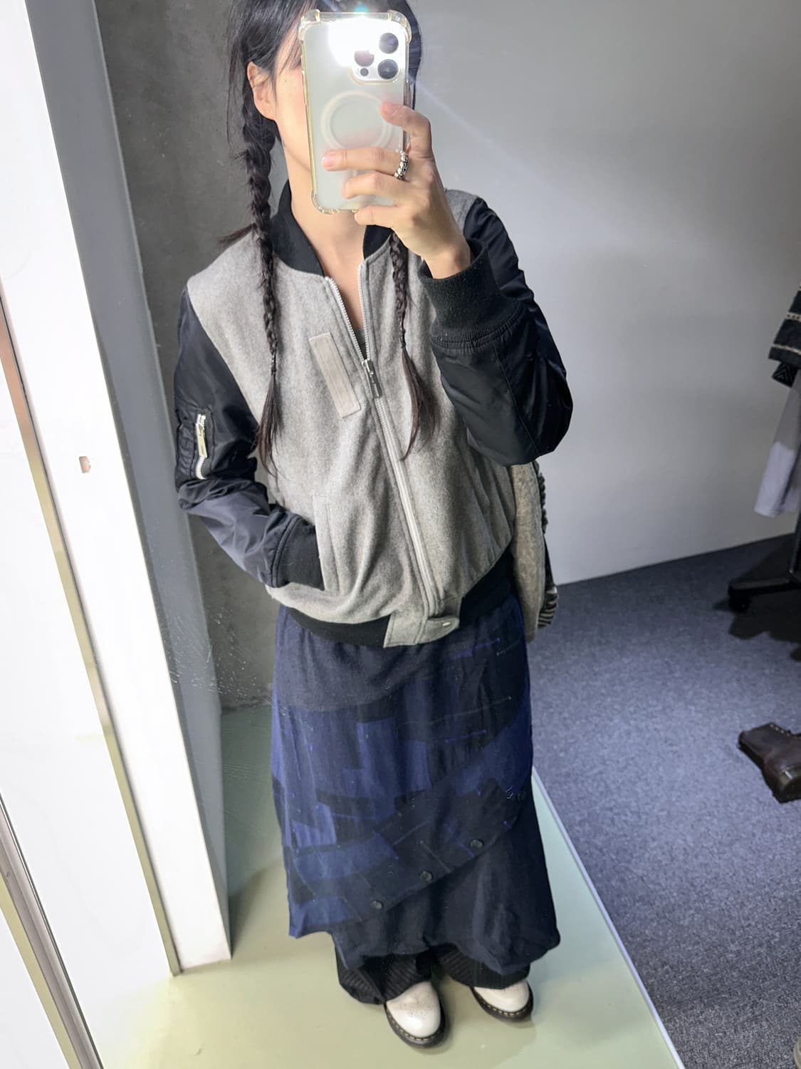 navy check pannel buttons long skirt 상품이미지3