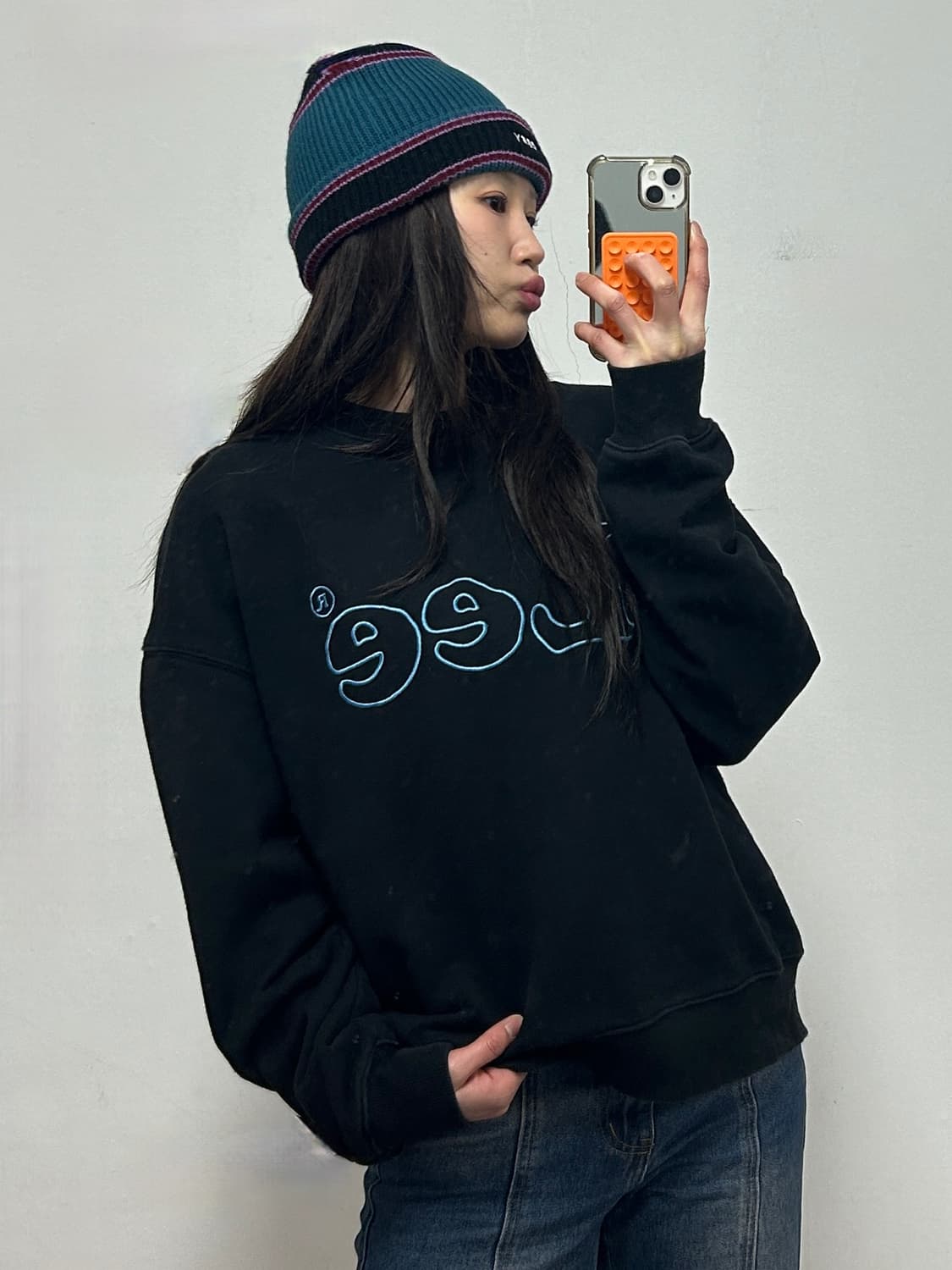 리 빅로고 오버핏 맨투맨 블랙 상품이미지2