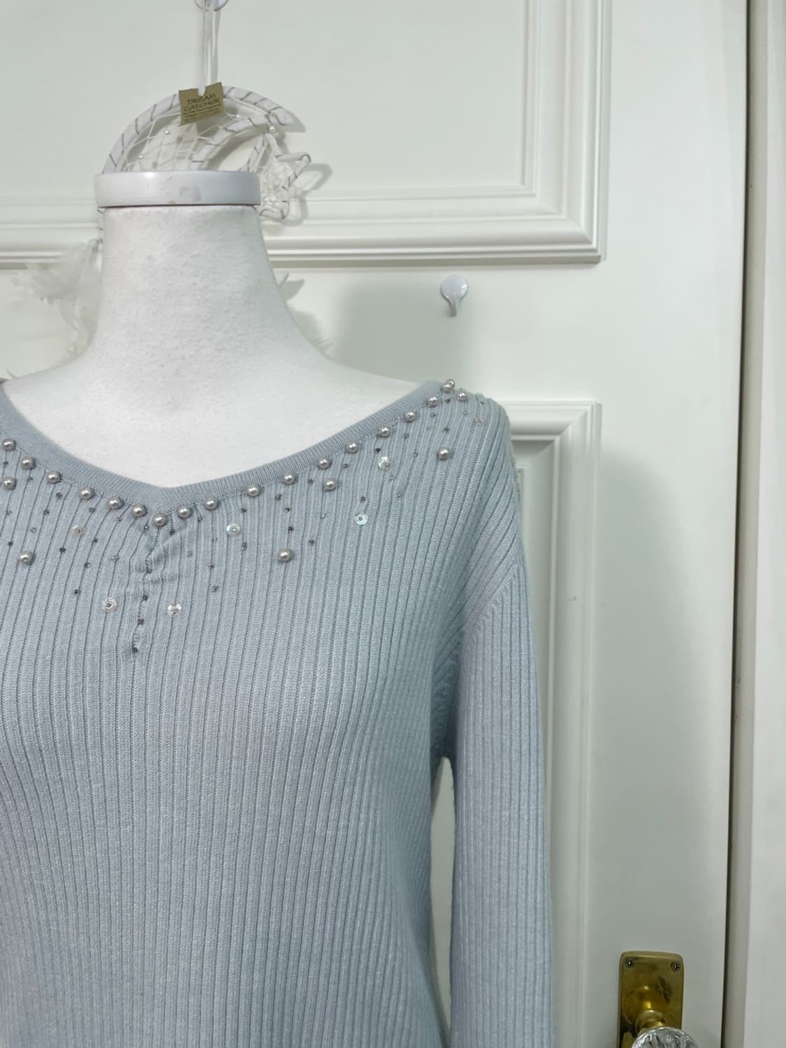 sheer mint beads point v-neck loose knit 상품이미지6