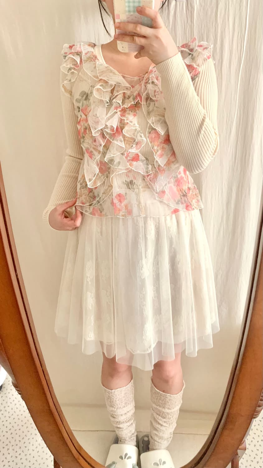 빈티지 플라워 프릴 슬리브리스 상품이미지7