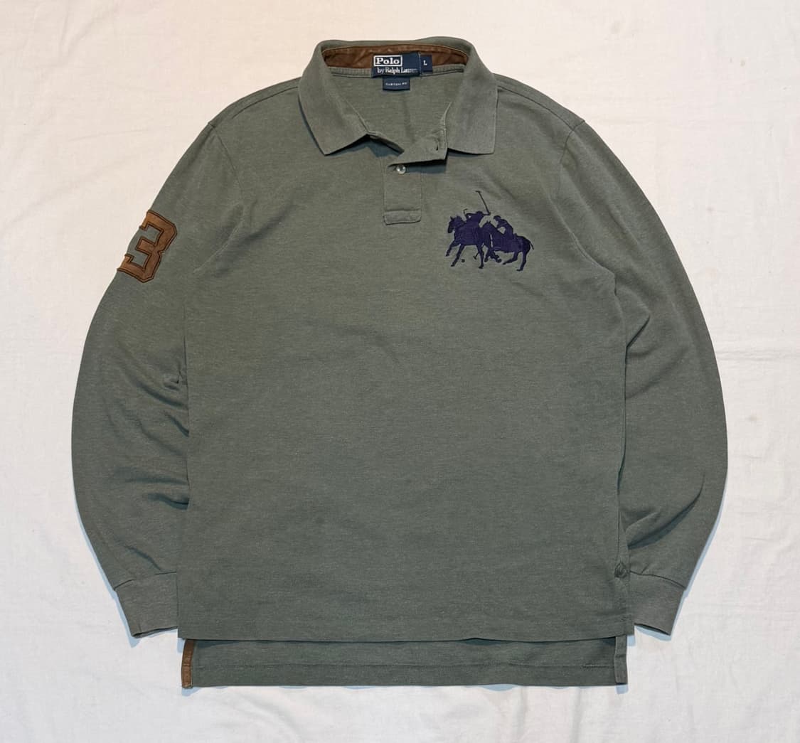 폴로 랄프로렌 빅포니 가죽패치 롱슬리브 카라티 올리브 상품이미지1