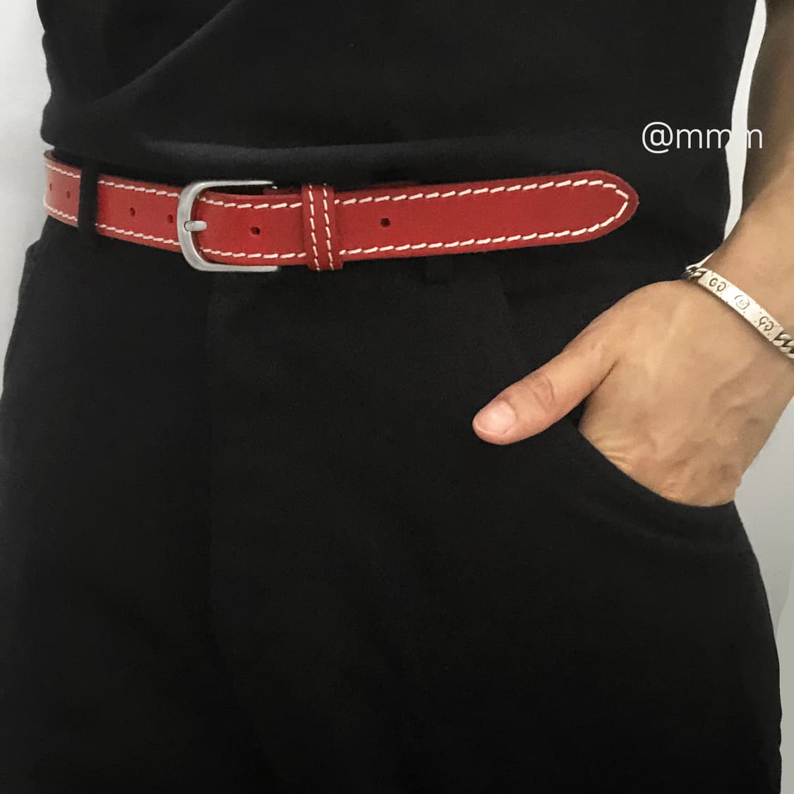 [Unisex] 스티치 레드 소가죽 벨트 상품이미지10