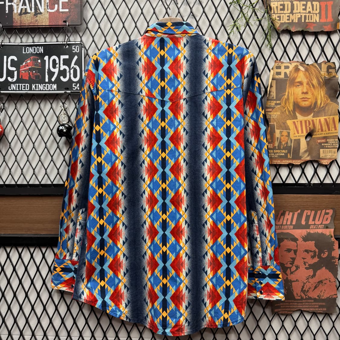 랭글러 네이티브 아메리칸 패턴 웨스턴 셔츠 레드 블루 배색 상품이미지2