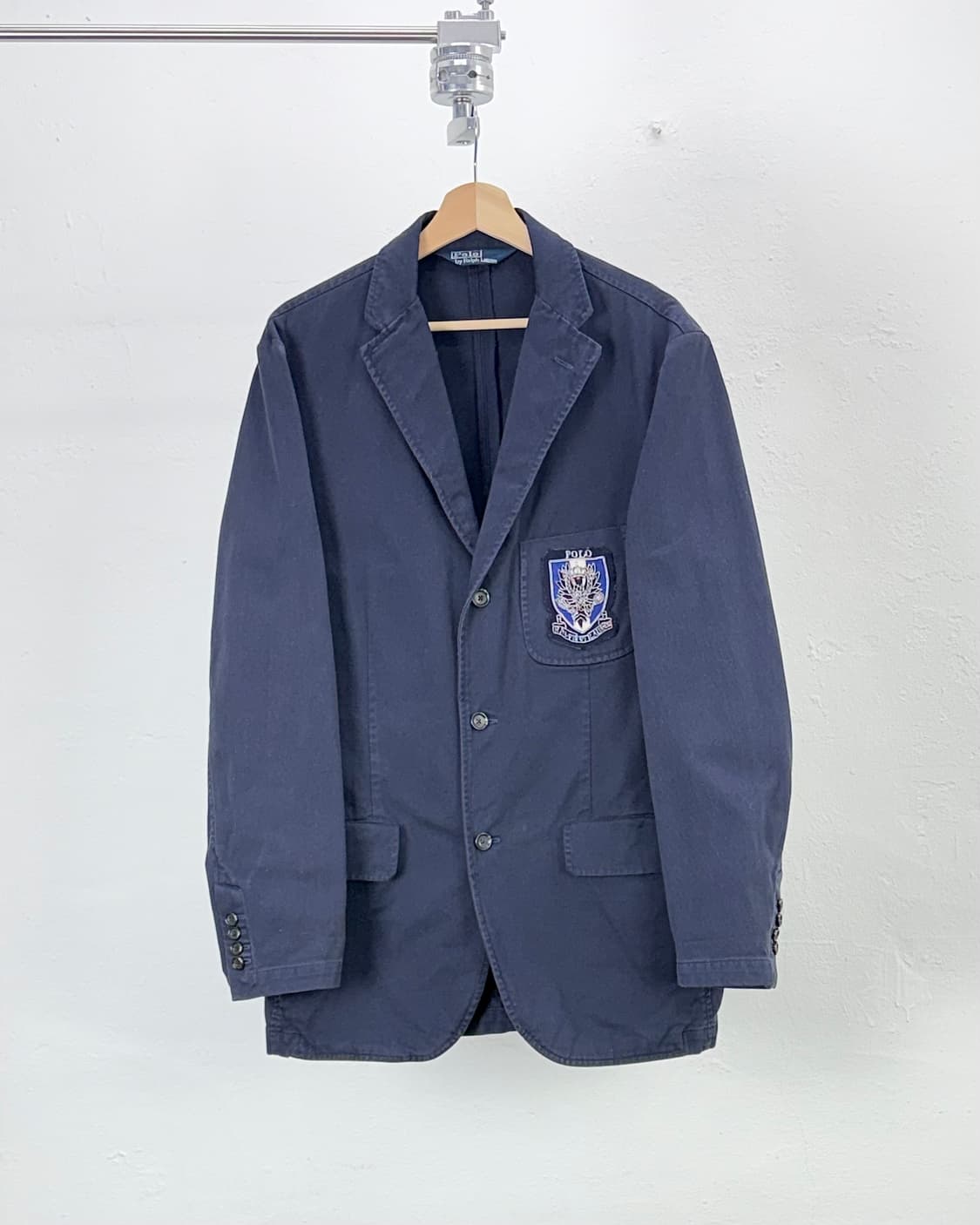 폴로 랄프로렌 90s 네이비 스크램블 와펜 3b 코튼 블레이저 자켓 상품이미지1