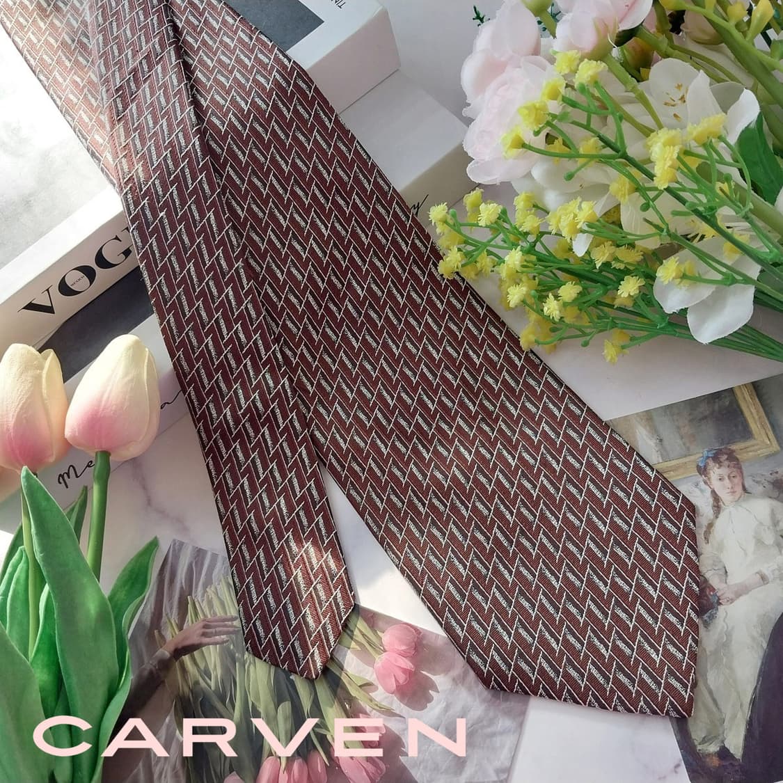 까르뱅 실크 브라운 자카드 패턴 넥타이 9.5cm A+등급 K1338
 상품이미지1