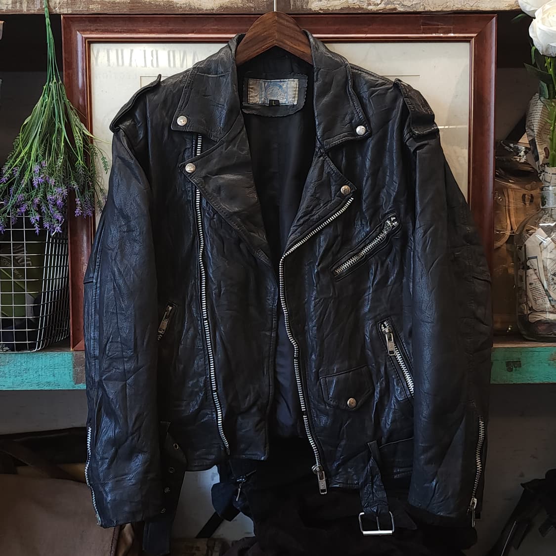 90s 빈티지 가죽자켓 브로큰 바이커 레더자켓 라이더자켓 L 상품이미지1