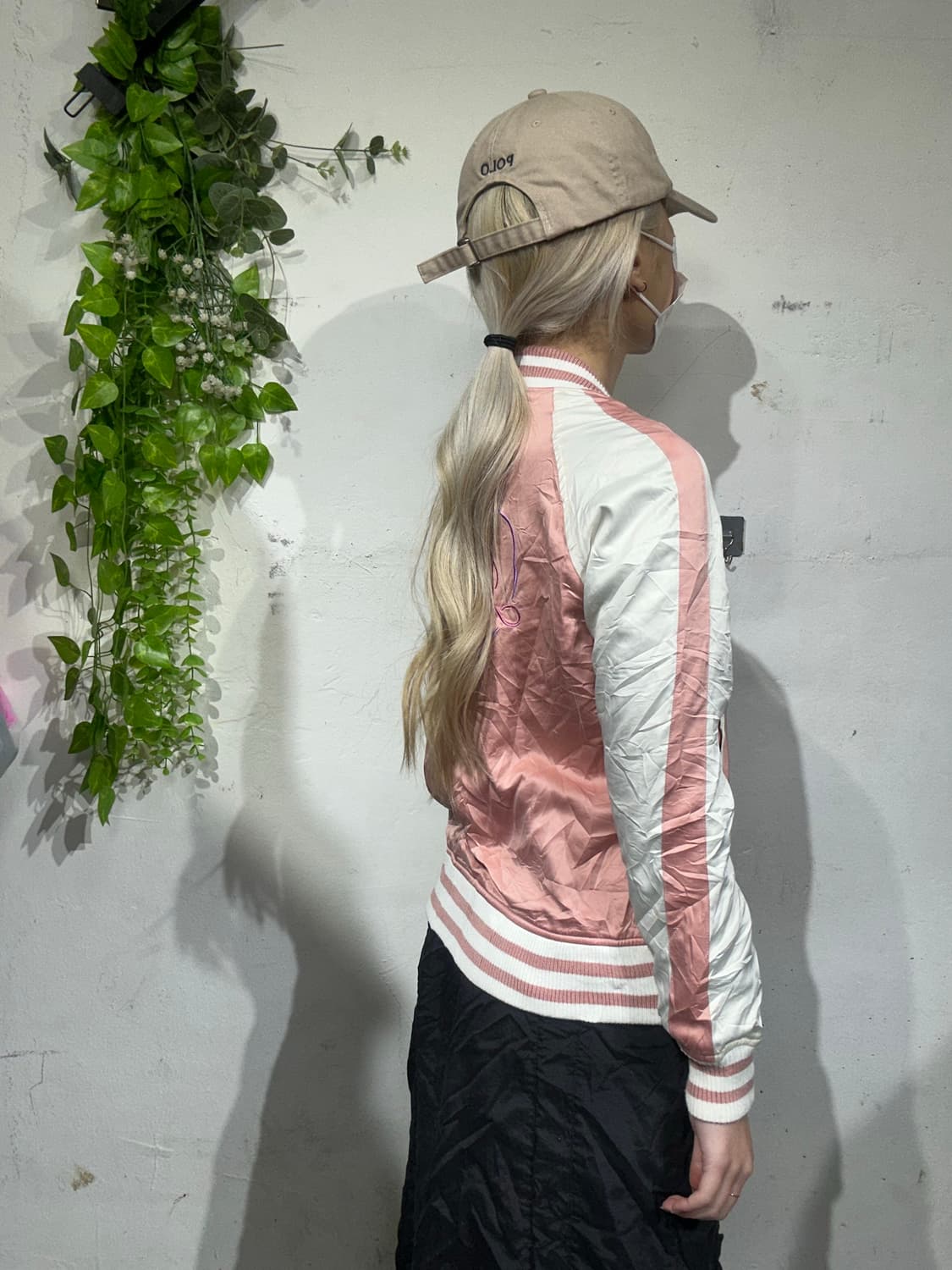 일본 빈티지 핑크 화이트 스카잔 자켓 XS 상품이미지3