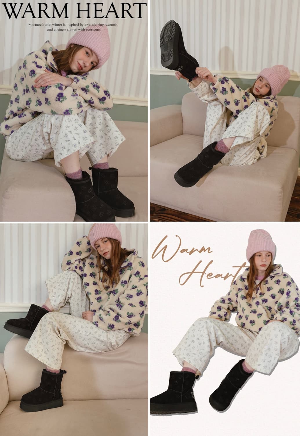 마크모크 36(230) 플라워패턴 소가죽 방한 어그부츠 블랙 상품이미지8