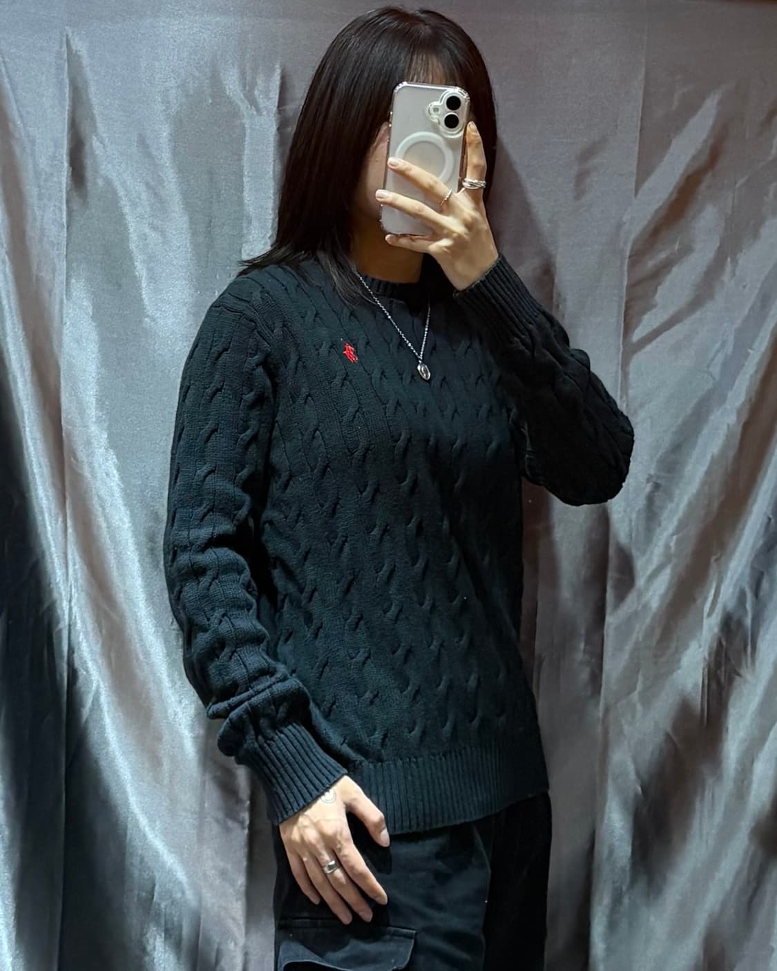 M 폴로랄프로렌 레드포니 블랙 케이블 니트 상품이미지1