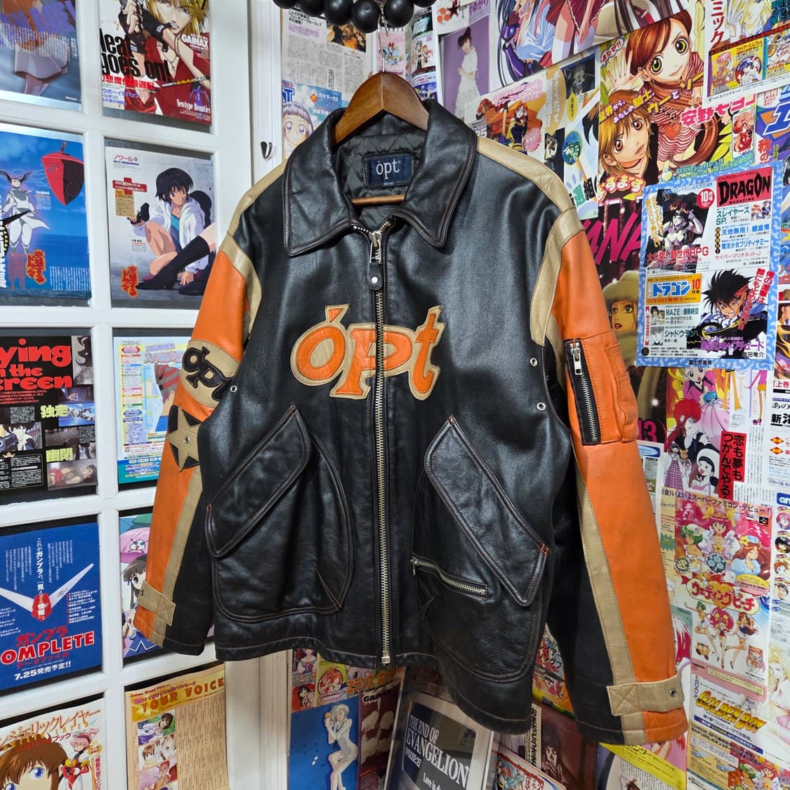 빈티지 OPT 패치로고 소가죽 누빔 라이더 자켓 상품이미지2