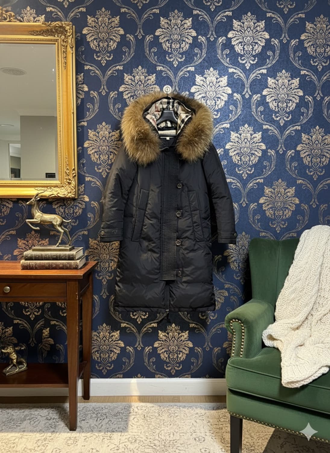 버버리 런던 잉글랜드 롱패딩 M 블랙 폭스퍼 (66사이즈) 상품이미지1