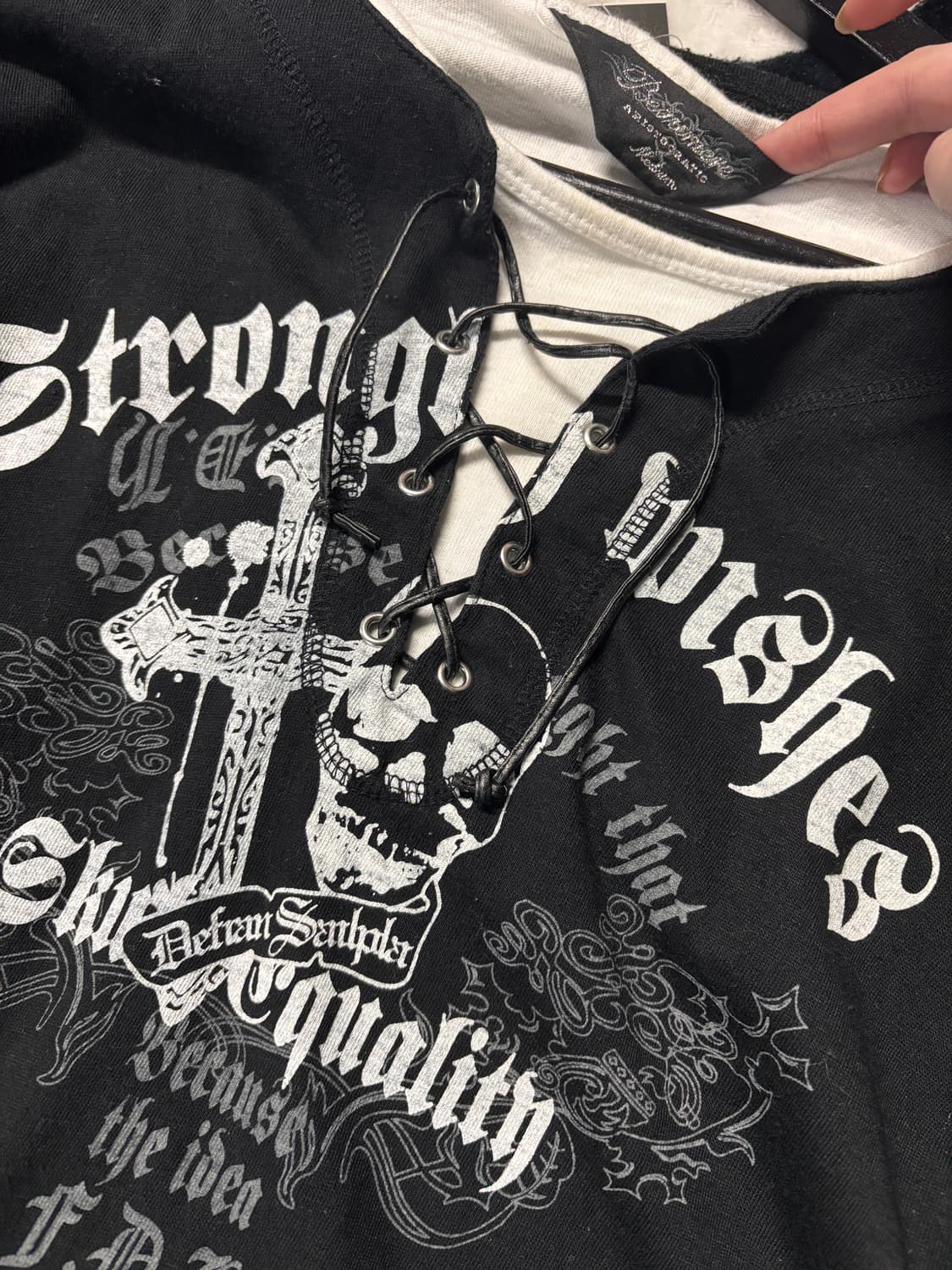 해골 펑크 반팔 티셔츠 블랙 상품이미지2