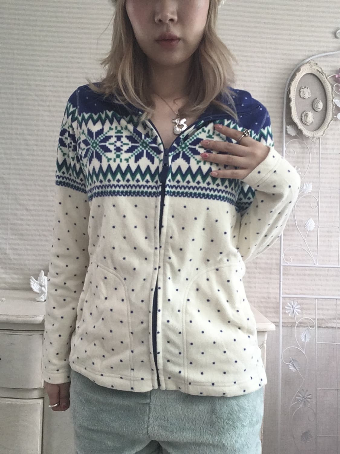 jpn vintage winter snow nordic dot fleec 상품이미지3