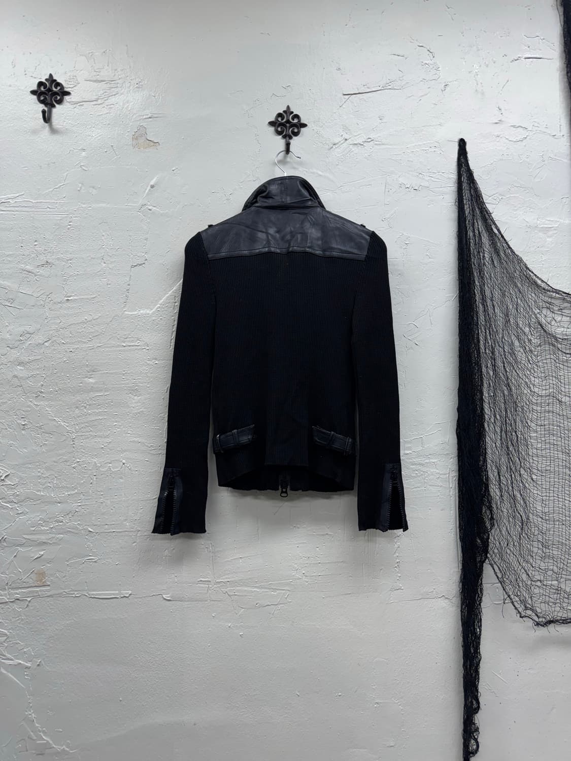 Fragile 00s leather trimming knit zip up 상품이미지8