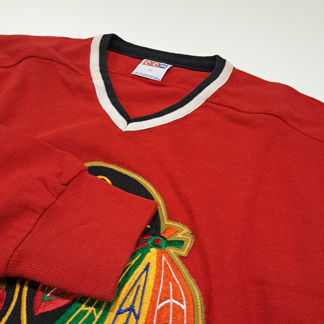 CL344 L CCM 90s 캐나다판 폴리 스트라이프 레드 니트 스웨터 상품이미지6