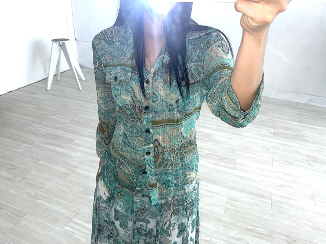 Mint Paisley Pleated Shirt 상품이미지6