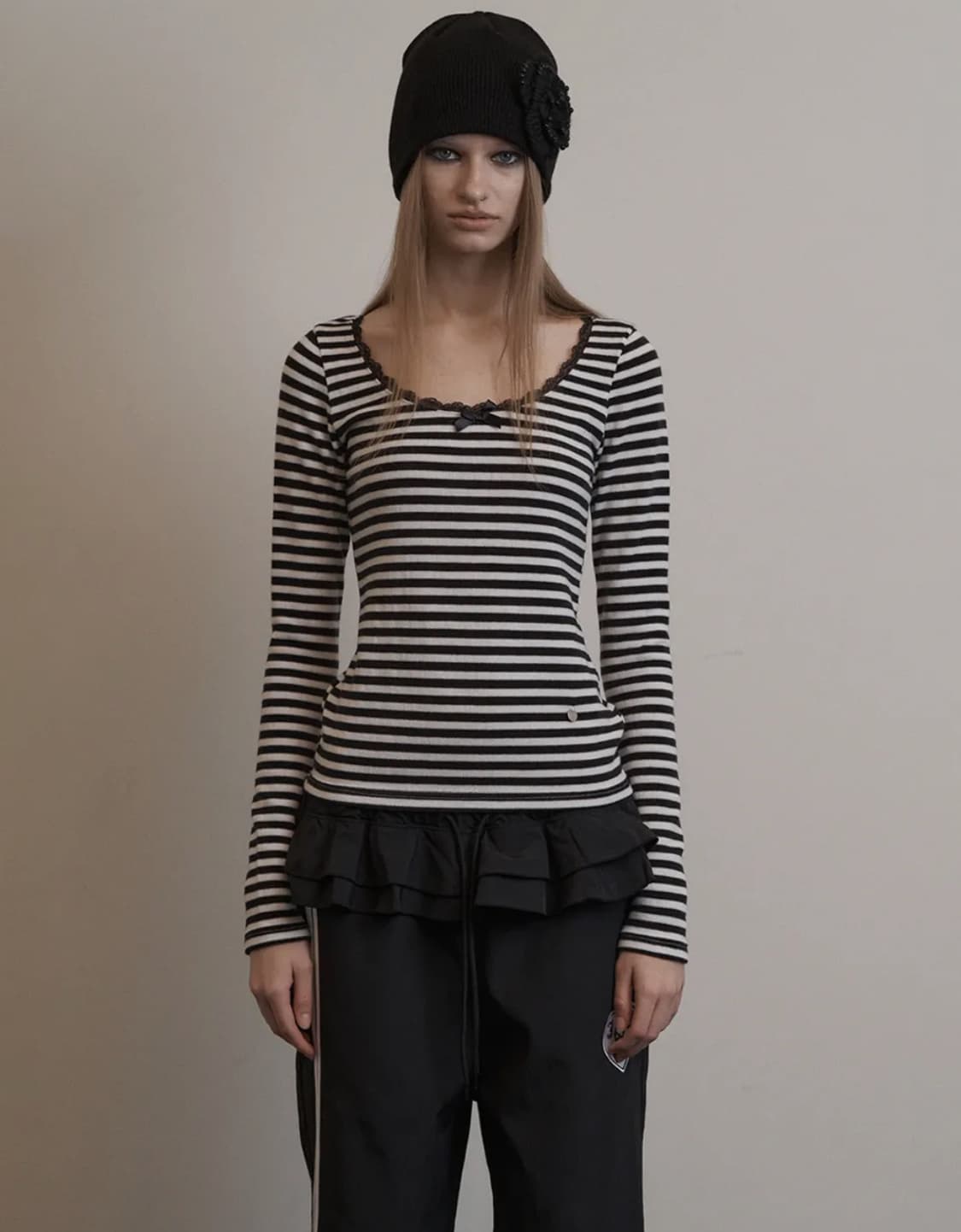 셋업이엑스이 스트라이프 레이스 탑 STRIPE LACE TOP 상품이미지3