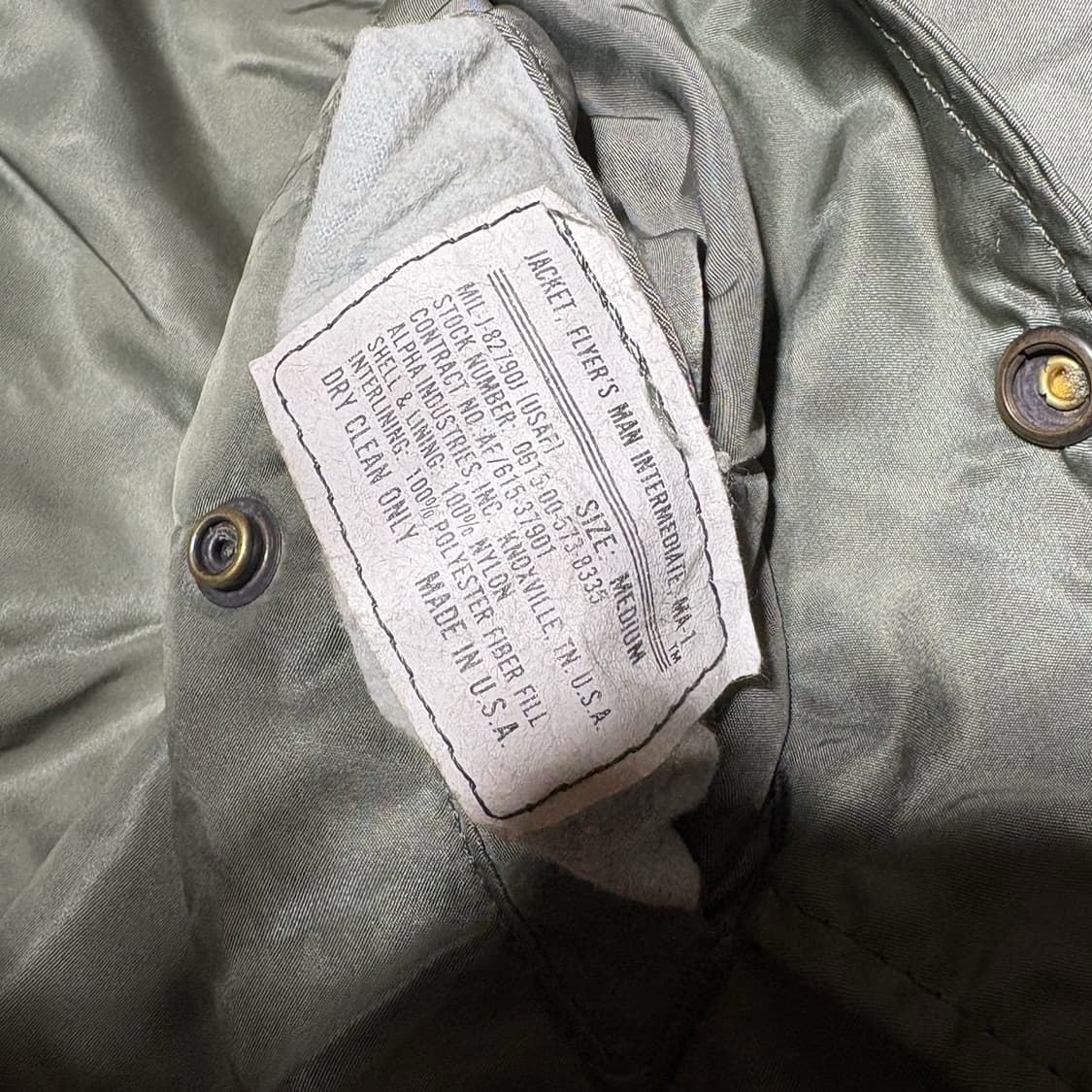 70s 미공군 납품용 알파인더스트리 MA-1 플라이트자켓 카키 상품이미지4