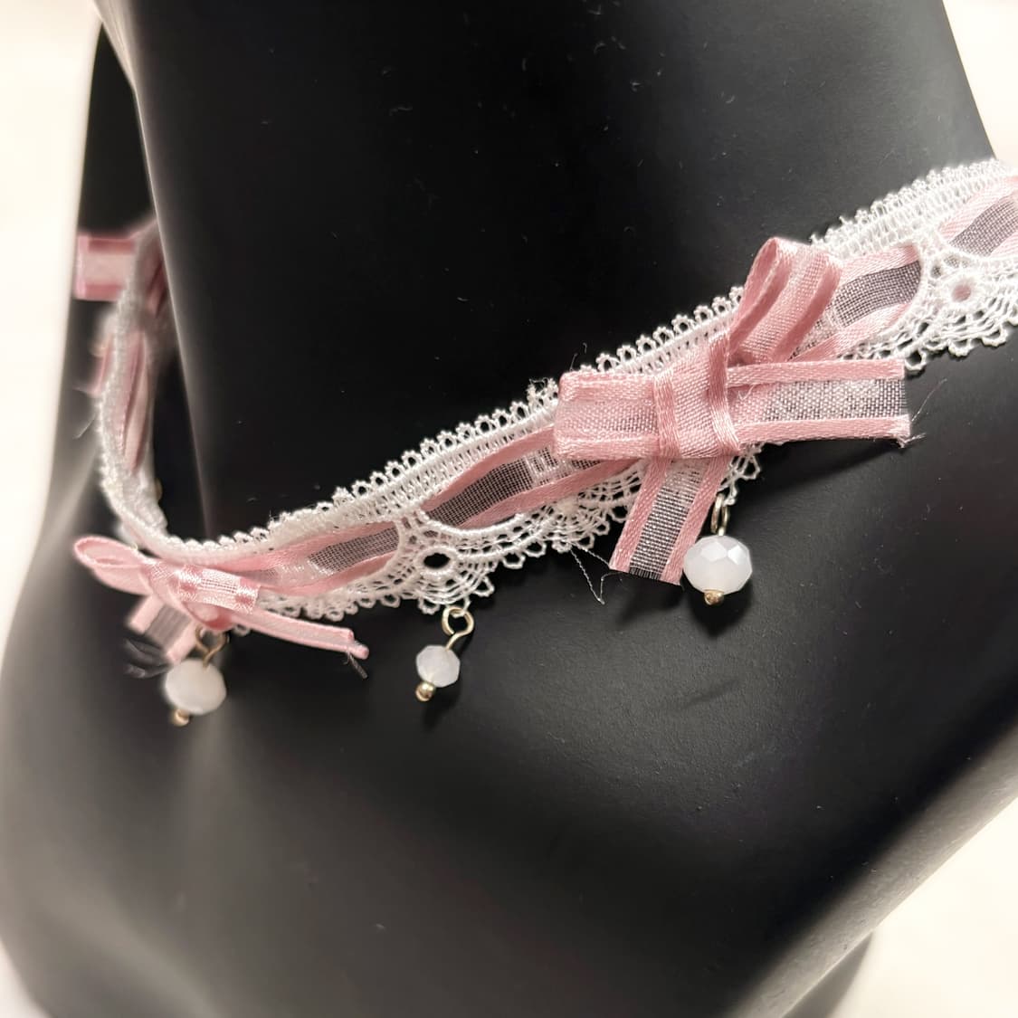 (이체시에눌) 일본 핑크 리본 히메갸루 레이어드 비즈 드롭 초커 목걸이 상품이미지2